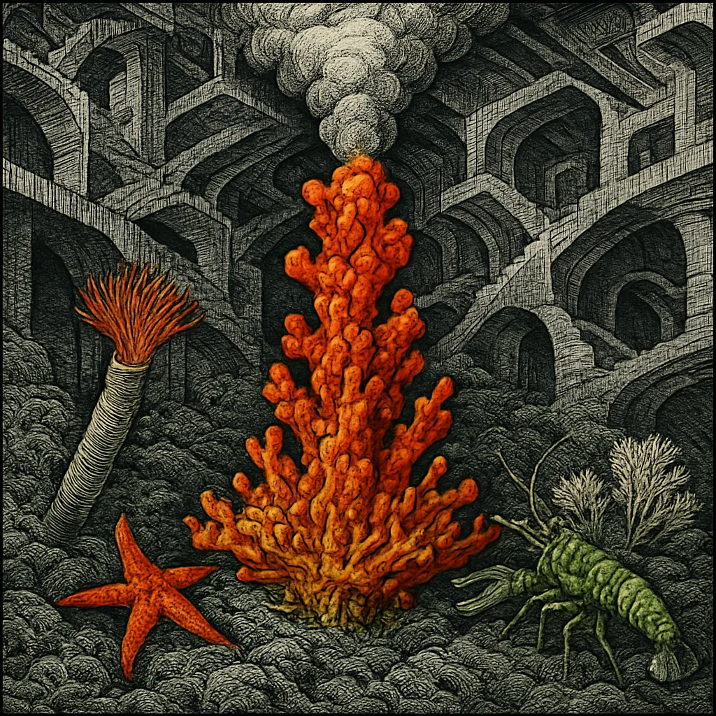 Cover art for Life in the dark at deep sea hydrothermal vents