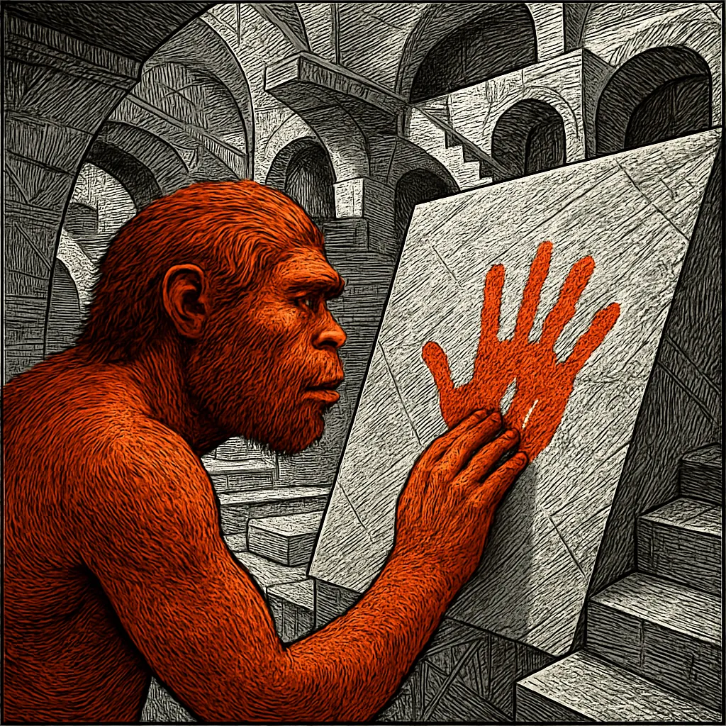 Cover art for The 43,000-year-old Neanderthal fingerprint in red ochre